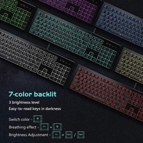 img 1 attached to 💡 POWZAN Light Up Gaming Keyboard - Membrane Silent Wired Keyboard with Low Profile Lighted Keys for Computer, Windows PC Gamer - Full Size, Black