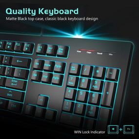 img 2 attached to 💡 POWZAN Light Up Gaming Keyboard - Membrane Silent Wired Keyboard with Low Profile Lighted Keys for Computer, Windows PC Gamer - Full Size, Black
