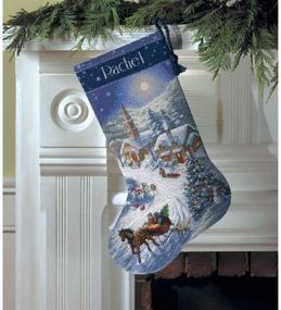 img 1 attached to 🧦 Golden Dusk Sleigh Ride Cross Stitch Stocking - 16 Inches Long