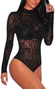 img 4 attached to 🔥 Stunning JomeDesign Women's Black Sheer Mesh Long Sleeve Jumpsuit Bodysuit: Stylish and Elegant