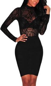 img 2 attached to 🔥 Stunning JomeDesign Women's Black Sheer Mesh Long Sleeve Jumpsuit Bodysuit: Stylish and Elegant