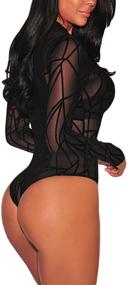 img 3 attached to 🔥 Stunning JomeDesign Women's Black Sheer Mesh Long Sleeve Jumpsuit Bodysuit: Stylish and Elegant