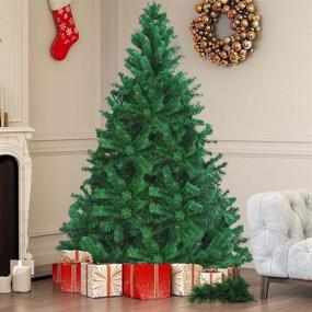 img 4 attached to Kerrogee 6-Foot Artificial Christmas Tree with 1000 Hinged Branches, Easy Assembly - PVC Xmas Tree with Foldable Metal Stand for Indoor and Outdoor Christmas Decorations