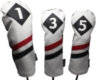 vintage leather style majek retro golf headcovers - white, red, and black, fits 1, 3, and 5 driver & fairway head covers, classic look for 460cc drivers logo