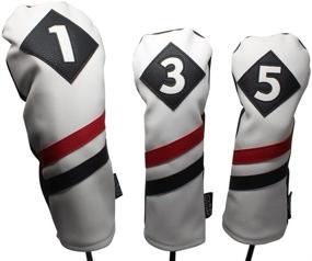 img 4 attached to Vintage Leather Style Majek Retro Golf Headcovers - White, Red, and Black, Fits 1, 3, and 5 Driver & Fairway Head Covers, Classic Look for 460cc Drivers