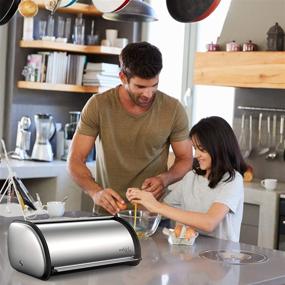 img 2 attached to Large Stainless Steel Roll Top Bread Box for Kitchen Counter - Sliver Bread Storage Holder with Lid, 17 x 11 x 7 Inches, High-Capacity Bread Keeper