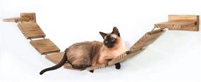 img 4 attached to 🐱 Olive & D Wall Mount Cat Shelf - Curved Perch. Sturdy Wood Floating Hammock Bridge - 56.7 inches Handcrafted Natural Pine. Wide Bed, Fully Assembled, Easy Installation.