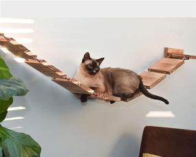 img 2 attached to 🐱 Olive & D Wall Mount Cat Shelf - Curved Perch. Sturdy Wood Floating Hammock Bridge - 56.7 inches Handcrafted Natural Pine. Wide Bed, Fully Assembled, Easy Installation.