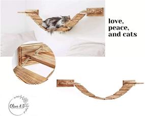 img 3 attached to 🐱 Olive & D Wall Mount Cat Shelf - Curved Perch. Sturdy Wood Floating Hammock Bridge - 56.7 inches Handcrafted Natural Pine. Wide Bed, Fully Assembled, Easy Installation.