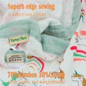 img 2 attached to 🦄 Muslin Soft Swaddle Blanket: Rainbow Unicorn Design, Ideal for Boy Girl Toddler Daycare, 4 Layers Swaddle Wrap, 70% Bamboo 30% Cotton, 43X45inchs Practical Size