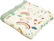 🦄 muslin soft swaddle blanket: rainbow unicorn design, ideal for boy girl toddler daycare, 4 layers swaddle wrap, 70% bamboo 30% cotton, 43x45inchs practical size logo