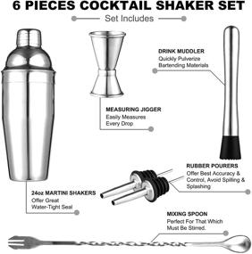 img 3 attached to 🍸 Cocktail Shaker Set - Martini Shaker Bartender Kit 24oz - Stainless Steel Drink Shaker with Spoon, Jigger, Muddler, and 2 Liquor Pourers - Professional Bar Tools Set for Bartenders & Beginners