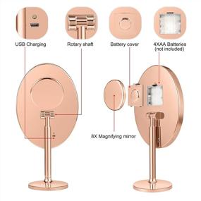 img 2 attached to 💄 Rose Gold Lighted Makeup Mirror with 1X/8X Magnification, Dual Power Supply and Dimmable Touch Screen – Portable Cosmetic Mirror with 29pcs LED Lights in Plating Rosegold