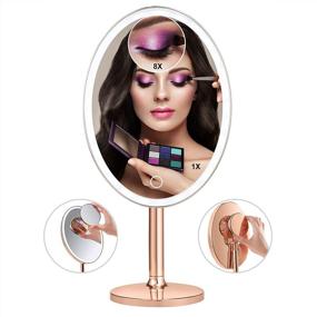 img 3 attached to 💄 Rose Gold Lighted Makeup Mirror with 1X/8X Magnification, Dual Power Supply and Dimmable Touch Screen – Portable Cosmetic Mirror with 29pcs LED Lights in Plating Rosegold