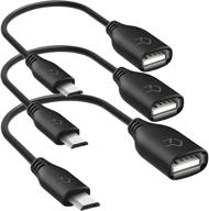 3-pack rankie micro usb (male) to usb 2.0 (female) otg adapter, on-the-go convertor cable - black logo