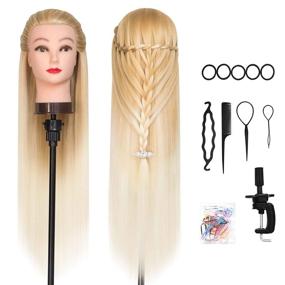 img 4 attached to 💇 DANSEE 28" Synthetic Hair Mannequin Head Training Doll Blonde | Hairdresser Manikin Cosmetology with DIY Braiding Set + Free Table Clamp (27-613)