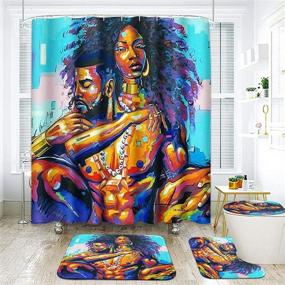 img 4 attached to 🌍 ArtSocket 4 Piece Tribal Adventure Africa Bodypainting Culture Shower Curtain Set with Non-Slip Rugs, Toilet Lid Cover, and Bath Mat - Year Programm Young Man Ceremony, Bathroom Decor Set 72" x 72