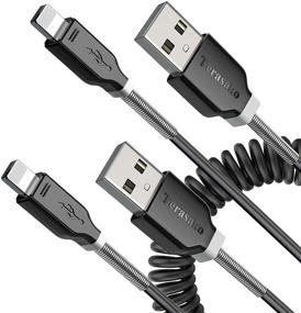 img 4 attached to 🔌 2-Pack Terasako Coiled Lightning Cable for Car - Black, Compatible with iPhone 12Pro Max/12Pro/12/11/XS/XS Max/XR/X/8/8 Plus/iPad/iPod