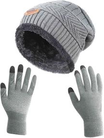 img 4 attached to Женская зимняя шапка из ниспашной пряжи с перчатками HINDAWI - вязаные шапки-беспиновки со сенсорными варежками.
