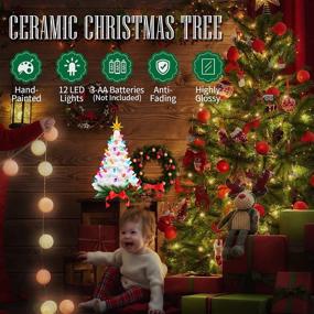 img 2 attached to 🎄 HomLux 15” Ceramic Christmas Tree: Hand-Painted Tabletop Decoration with LED Lights, 64 Multicolored Lights, and 3 Top Stars for Indoor Home Office (White)