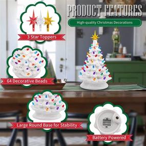 img 1 attached to 🎄 HomLux 15” Ceramic Christmas Tree: Hand-Painted Tabletop Decoration with LED Lights, 64 Multicolored Lights, and 3 Top Stars for Indoor Home Office (White)