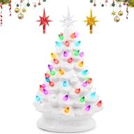 🎄 homlux 15” ceramic christmas tree: hand-painted tabletop decoration with led lights, 64 multicolored lights, and 3 top stars for indoor home office (white) logo