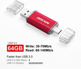 img 1 attached to 💻 Флеш накопитель USB-C двойного действия высокой скорости (USB-A 3.0/USB-C) типа C - красный, 64ГБ