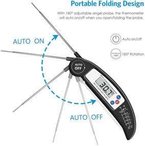 img 1 attached to 🌡️ Digital Instant Read Food Thermometer with Probe for Kitchen Cooking, BBQ, Poultry, Grill, Foldable Design, Fast & Auto On/Off – Perfect Christmas Gift, Black