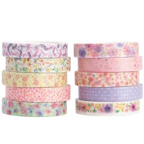 img 3 attached to 🌸 YUBBAEX 10 Rolls Sparkling Washi Tape Set: 8mm Skinny Gold Foil Decorative Masking Tapes for Bullet Journal, Scrapbook, Planner, DIY Crafts - Beautiful Flowers Included