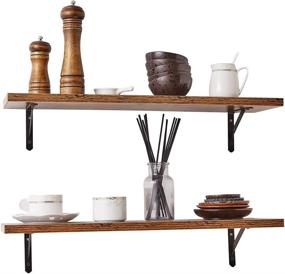 img 3 attached to 📚 SUPERJARE Retro Brown Wall Mounted Floating Shelves, Set of 2 - Display Ledge & Storage Rack for Room, Kitchen, or Office