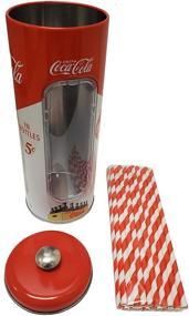 img 2 attached to 📦 The Tin Box Company Coke Holder Tin: Includes 20 Paper Straws - Red and White, 3-3/8 x 8-1/4"H - Shop Now!