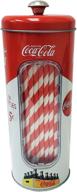 📦 the tin box company coke holder tin: includes 20 paper straws - red and white, 3-3/8 x 8-1/4"h - shop now! logo