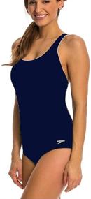 img 2 attached to 👙 Stylish Speedo Women's One Piece Swimsuit: Keyhole Racerback, Moderate Cut, Contrast Trim