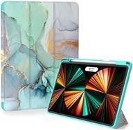 ipad pro 11 inch case: feams slim protective tri-fold green marble cover with pencil holder (2021/2020/2018) logo