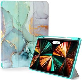 img 4 attached to iPad Pro 11 Inch Case: Feams Slim Protective Tri-Fold Green Marble Cover with Pencil Holder (2021/2020/2018)