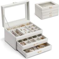 💎 vlando large-capacity jewelry storage box with mirror - white, clear lid for girl/woman earrings, necklaces, and bracelets logo