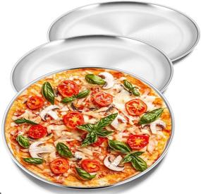 img 4 attached to 3-Piece Stainless Steel Round Pizza Pan Set, 12 Inch Diameter – P&amp;P CHEF Pizza Trays 🍕 for Baking Pizza, Pie, Cake, Cookie – Non-toxic, Healthy, Heavy Duty, Durable – Oven & Dishwasher Safe