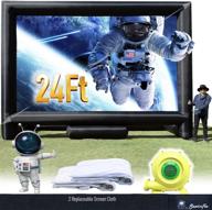 📽️ sewinfla 24-foot inflatable projector screen for front and rear projection - blow up outdoor and indoor screen for outside party and home theater - includes blower logo