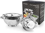 avador set of 3 stainless steel colanders: perfect for cooking, baking, & prepping - 1, 3, and 5 quart sizes! logo