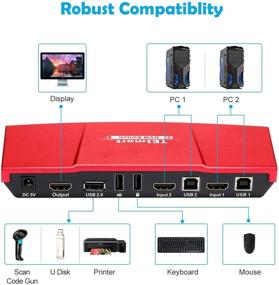 img 2 attached to 🖥️ TESmart 2-Port 4K HDMI KVM Switch 2x1 3840x2160@30Hz with 2 Pcs 5ft KVM Cables - Supports USB 2.0 Device Control for up to 2 PCs/Servers/DVR