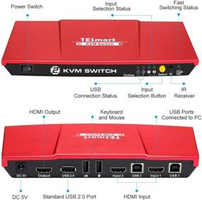 img 3 attached to 🖥️ TESmart 2-Port 4K HDMI KVM Switch 2x1 3840x2160@30Hz with 2 Pcs 5ft KVM Cables - Supports USB 2.0 Device Control for up to 2 PCs/Servers/DVR
