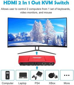 img 1 attached to 🖥️ TESmart 2-Port 4K HDMI KVM Switch 2x1 3840x2160@30Hz with 2 Pcs 5ft KVM Cables - Supports USB 2.0 Device Control for up to 2 PCs/Servers/DVR