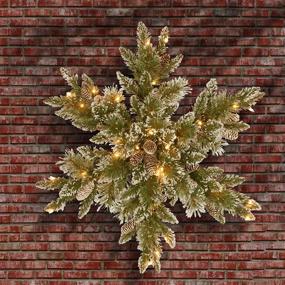 img 3 attached to 🎄 National Tree Company Green Glittery Bristle Pine Star Wreath - Pre-Lit, 32 Inches, White Lights, Pine Cones, Frosted Branches - Christmas Collection