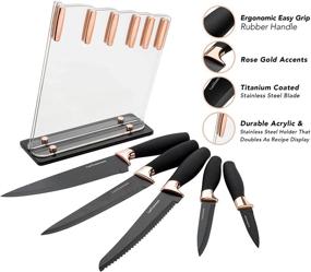 img 3 attached to 🌹 Rose Gold Knife Set with Knife Block - 6 Pieces, Sharp Kitchen Knives in Multiple Sizes - Including 8” Chef, Bread, and Carving Knife, Utility, and Paring Knife - All Purpose Kitchen Knife Sets