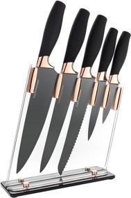 img 4 attached to 🌹 Rose Gold Knife Set with Knife Block - 6 Pieces, Sharp Kitchen Knives in Multiple Sizes - Including 8” Chef, Bread, and Carving Knife, Utility, and Paring Knife - All Purpose Kitchen Knife Sets