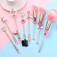 🌙 sailor moon makeup brushes: anime pink metal magic wand handles for professional eye, face, and lip makeup - tool sets & kits for cosplay. perfect valentine's, halloween, and christmas gifts. logo