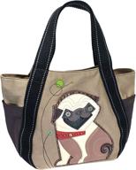 👜 chala vegan leather and canvas carryall tote bag - playful pug puppy dog print logo