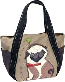 img 1 attached to 👜 Chala Vegan Leather and Canvas Carryall Tote Bag - Playful Pug Puppy Dog Print