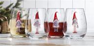 🍷 stylish set of 4, 20oz festive gnomes christmas stemless clear wine glasses – perfect for red or white wine логотип