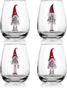 img 2 attached to 🍷 Stylish Set of 4, 20oz Festive Gnomes Christmas Stemless Clear Wine Glasses – Perfect for Red or White Wine